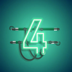 Realistic neon character with wires and console, vector illustration