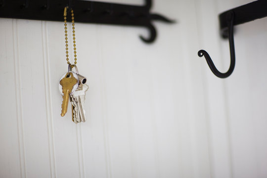 Keys hanging on a hook.
