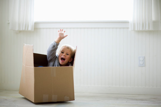 Portrait of a young boy in a box.