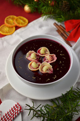 Christmas borsch with dumplings
