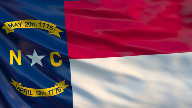 North Carolina state flag. Waving flag of North Carolina  state, United States of America. 3D Illustration