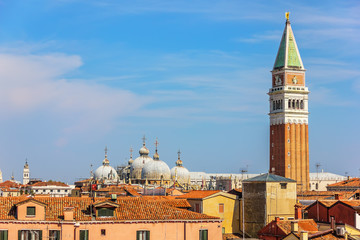 Fototapeta na wymiar San Marco Campanile and the Dome of the Basilica, aerial view, V