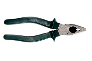 Isolated photo of pliers with green handles on a white background