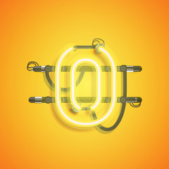 Realistic neon character with wires and console, vector illustration