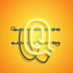 Realistic neon character with wires and console, vector illustration