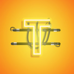 Realistic neon character with wires and console, vector illustration