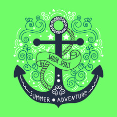 Hand drawn vintage label with an anchor and lettering