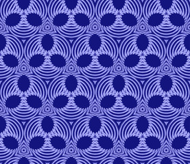 Seamless hexagonal pattern from geometrical abstract ornaments on a dark blue background. Vector illustration can be used for textiles, wallpaper and wrapping paper