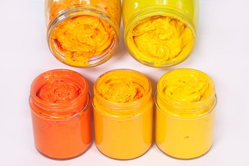 light yellow orange and yellow are warm tone color of printing screen ink in white background ..
