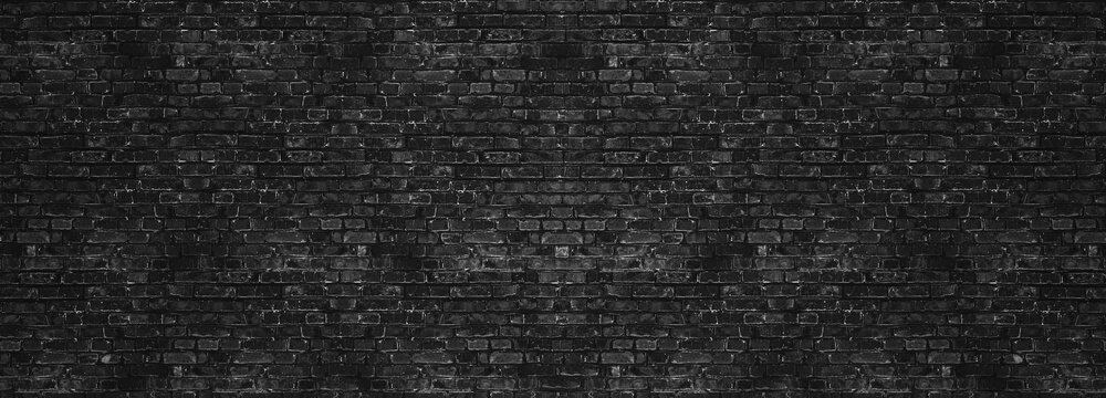 Fototapeta Black brick wall panoramic background
