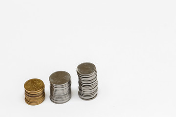 Close up view of indian rupees coins on white background.