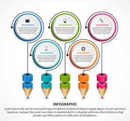 Infographics template with pencil. Can be used for education or business presentations, information banner.