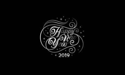 Happy New Year background - 2019 greeting emblem logo vector template