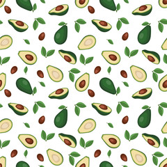 Seamless pattern with avocado fruits and leaves. Transparent background. Swatch is included in EPS file.