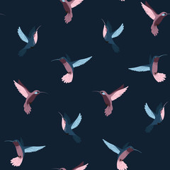 Seamless hand drawn pattern with flying hummingbirds