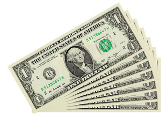 One dollar bills on white background isolated