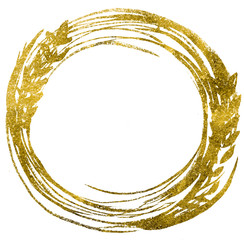 Christmas gold wreaths for decorating holiday cards and greeting letters on the isolated white background.
