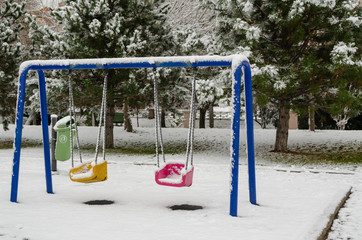 Winter landscape  with snow covered at the park.