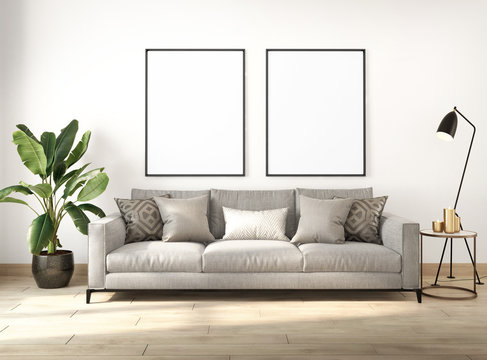 Contemporary grey interior with twp frames