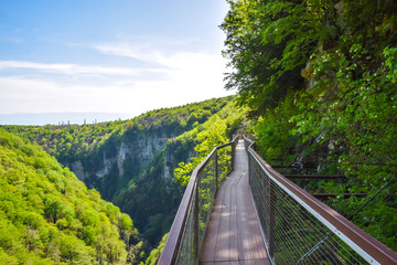 aqueduct bridge in the mountains high green landscape