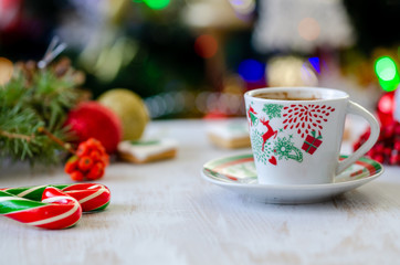 Turkish coffee in front of christmas background