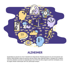 Alzheimer's symptoms round concept banner in line style