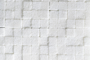 Background of refined sugar cubes.