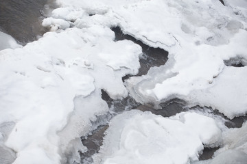 Closeup of an ice on a frozen creek