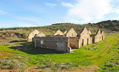 Fototapeta na wymiar Abandoned mining town in Cerro del Hierro (Iron Hill), Natural Park Sierra Norte in Seville, Spain