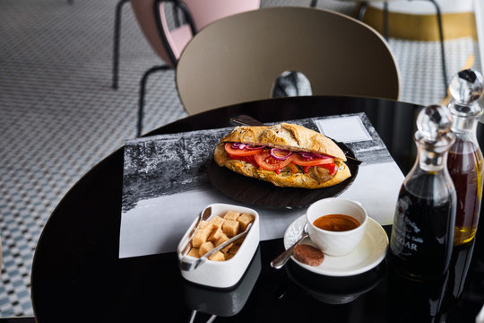 Vegetarian sandwich 7 cereals bread with zuchini, eggplant, tomatoes, challotes onions and cheese cream