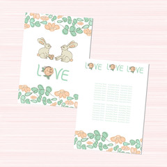 The template for the wedding. Postcard invitation. Hares. St. Valentine's Day. Set. Sketch.