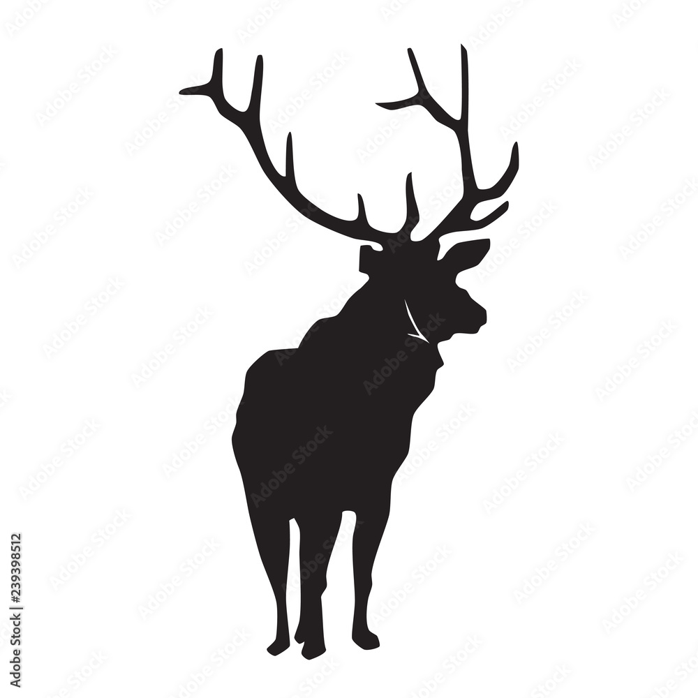 Wall mural deer black silhouette on white vector illustration