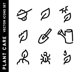 Naklejka premium Set of plant care vector icons. Garden outline signs