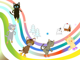 猫たちのアイススケート