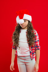 Merry Christmas to you. Christmas shopping. Little girl child in santa hat. Present for Xmas. Childhood. New year party. Santa claus kid. Happy winter holidays. Small girl. be happy