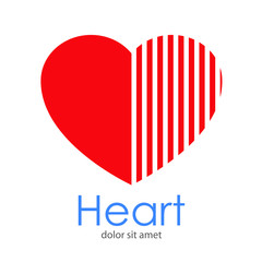 Logotipo abstracto con texto Heart con corazón con franjas espacio negativo vertical en su mitad en color rojo