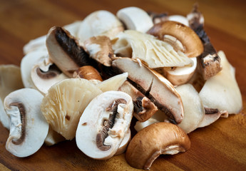 Variety of mushrooms chopped