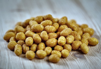Coated peanuts in closeup