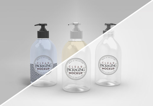 Clear Bottles with Pump Mockup