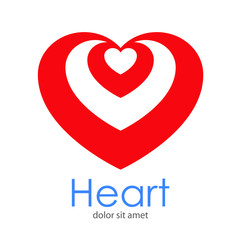 Logotipo Heart con corazones concentricos arriba en espacio negativo en corazón en color rojo