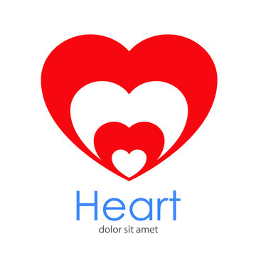 Logotipo Heart con corazones concéntricos abajo en espacio negativo en corazon en color rojo