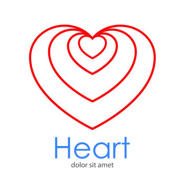 Logotipo Heart con corazones lineales concentricos arriba en color rojo