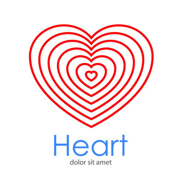 Logotipo Heart con corazones lineales concentricos en color rojo