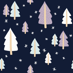 Seamless pattern with cute fir-trees. Vector template suitable for print on festive textiles, wrapping paper, bedding