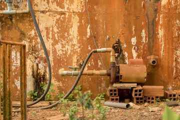 Rusty Water Turbine Generator - Moldy Peeled Concrete Wall Texture/ Vintage Garden
