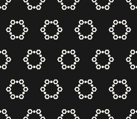 Vector monochrome seamless pattern with simple geometric snowflakes, icy figures