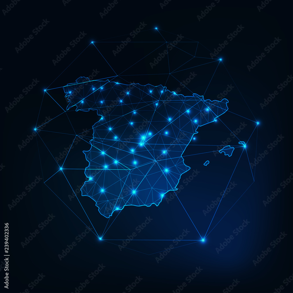 Wall mural spain map outline with stars and lines abstract framework.