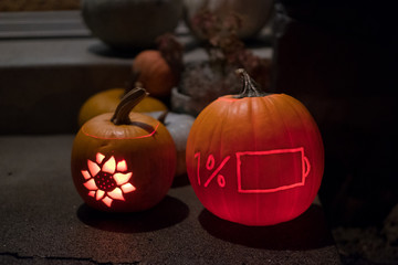 Low Battery Life Pumkin Carved at Halloween