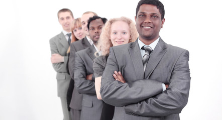Portrait of a woman and man office workers smiling