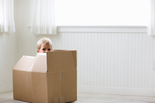 Portrait of a young boy in a box.